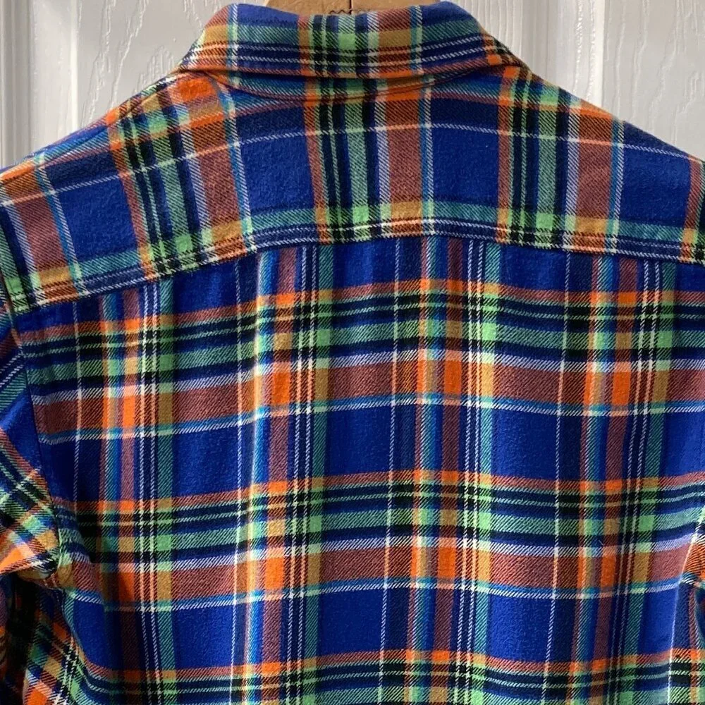 Polo Ralph Lauren Blue Orange Green Plaid Flannel Work Shirt Size S/P